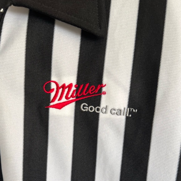 Vintage Miller Lite Referee Shirt L Black White Stripe Beer Promo - Picture 1 of 8